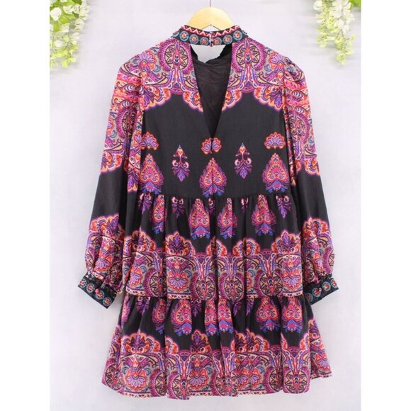 Anthropologie Women's Tiered Mix Print Mini Dress Multi Color Sz 4 - Picture 2 of 13